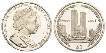 Британские Виргинские острова 1 доллар 2002 9/11 (11 сентября) - Всемирный торговый центр KM 207 медно-никель BU 01-231-44