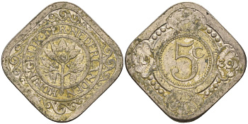 Нидерланды 5 центов 1939 Вильгельмина (1890-1948) KM 153 медно-никель 4592-844