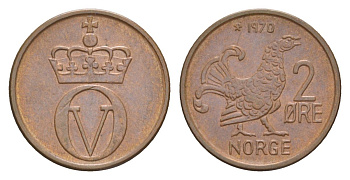 Норвегия 2 эре 1970 KM 410 бронза UNC 4633-737