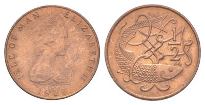 Остров Мэн 1/2 пенни 1980 KM 58 бронза UNC 4625-364