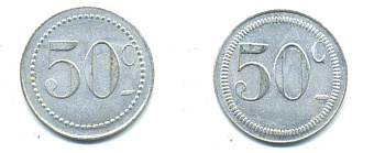 ФРАНЦИЯ 50 САНТИМОВ НАЧАЛО XX ВЕКА d 24 мм, вес около 1,0 гр., платежный жетон алюминий 89-743