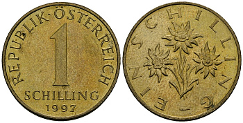 Австрия 1 шиллинг 1997 KM 2886 алюминиевая бронза 4135-232