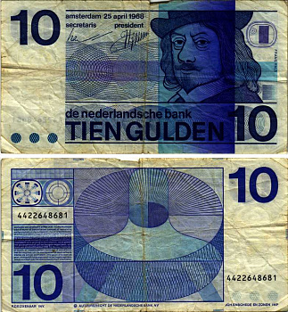 НИДЕРЛАНДЫ 10 ГУЛЬДЕНОВ 1968 25 АПРЕЛЯ 1968, ФРАНС ХАЛС СТИЛИЗОВАННЫЙ ПОРТРЕТ Pick 91b бумага 6289-17-2