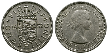 Великобритания 1 шиллинг 1953 Елизавета II (1952-2022), Английский герб KM 890, Spink 4139 медно-никель 4384-245