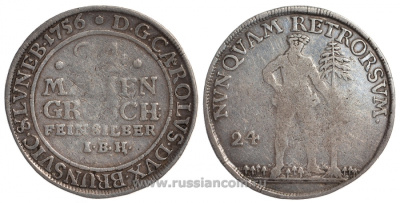 Брауншвейг-Вольфенбюттель 24 мариенгроша 1756 IBH KM 870 серебро 00-000-00