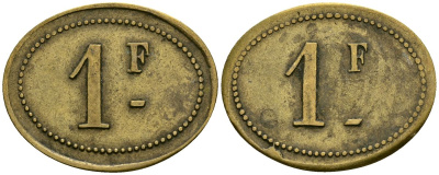 Франция 1 франк XIX-XX век ресторанный жетон латунь 4166-643