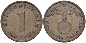 Германия 1 рейхспфенниг 1939 A KM 89, J. 361 бронза 4147-1157