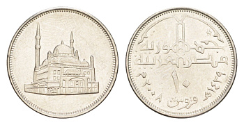 Египет 10 пиастров 2008 Мечеть Мухаммеда Али KM 990 сталь плакированная никелем aUNC 4647-1137