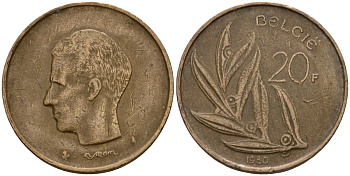 Бельгия 20 франков 1980 Belgie, Бодуэн I (1951-1993) KM 160 никель бронза 4599-216