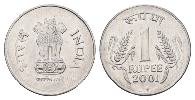 Индия 1 рупия 2001 KM 92.2 нержавеющая сталь UNC 4699-352