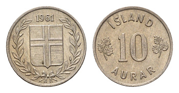 Исландия 10 эйре 1961 KM 10 медно-никель aUNC 4690-664