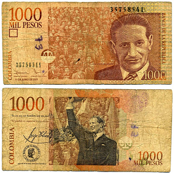 Колумбия 1000 песо 2011 11 июня 2011, Хорхе Эльесер Гайта Pick 456о бумага 6285-23-2-1