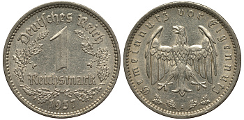 ГЕРМАНИЯ 1 РЕЙХСМАРКА 1937 A J. 354, KM 78 никель 413-5031