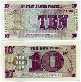 АНГЛИЯ 10 ПЕНСОВ 1972 ДЛЯ ВООРУЖЕННЫХ СИЛ, ШЕСТОЙ ВЫПУСК Pick М 45 бумага UNC (ПРЕСС) 6317-44-1