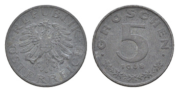 Австрия 5 грошей 1968 KM 2875 цинк 4567-567
