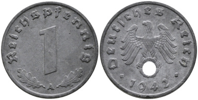 ГЕРМАНИЯ 1 РЕЙХСПФЕННИГ 1942 A KM 97, J.369 цинк 96-716