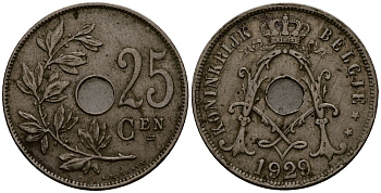 Бельгия 25 сантимов 1929 Belgie KM 69 медно-никель 4403-725