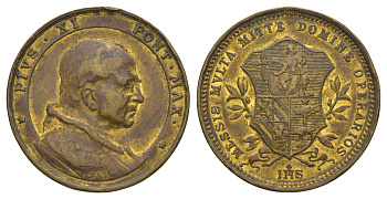 Ватикан медаль Пий XI начало XX века messis mvlta mitte domine operarios, диаметр 32 мм, вес 12,7 гр латунь 5010-1814