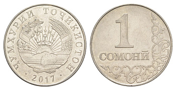 Таджикистан 1 сомони 2017 KM 27 нержавеющая сталь UNC 4633-312