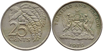 Тринидад и Тобаго 25 центов 1976 цветок дикая пуансеттия KM 28 медно-никель 4396-719