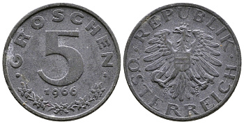 АВСТРИЯ 5 ГРОШЕЙ 1966 KM 2875 цинк 26-1151