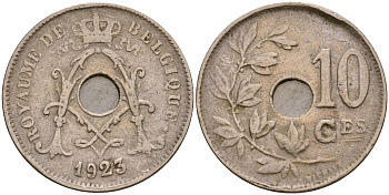 Бельгия 10 сантимов 1923 Король Альберт I (1910 - 1934) KM 85 медно-никель 183-411