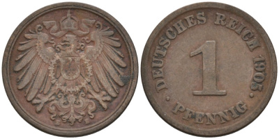 Германия 1 пфенниг 1905 E KM 10, J. 10 медь 4567-1216