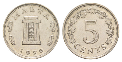 Мальта 5 центов 1976 Ритуальный алтарь в храме Хаджар-Ким KM 10 медно-никель UNC 4648-1052