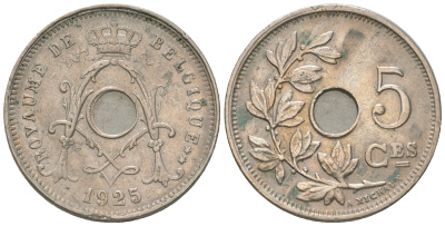 Бельгия 5 сантимов 1925 Belgique, Альберт I (1909-1934) KM 66 медно-никель 4385-621