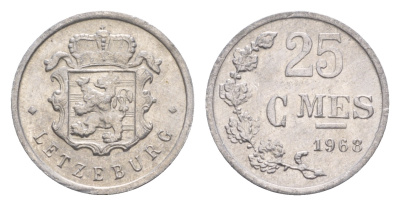 Люксембург 25 сантимов 1968 Герцог Жан (1964-1999) KM 45a.1 алюминий  aUNC 4659-532