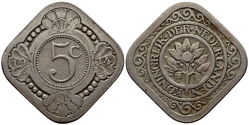 НИДЕРЛАНДЫ 5 ЦЕНТОВ 1914 ВИЛЬГЕЛЬМИНА KM 153 медно-никель 54-126