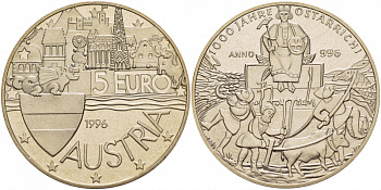 Австрия 5 евро 1996 1000 лет Австрии медно-никель PROOF 1066-9-12