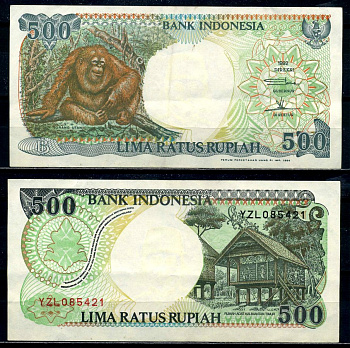 Индонезия 500 рупий 1992/1994 орангутан Pick 128с бумага 8602-21-2-1