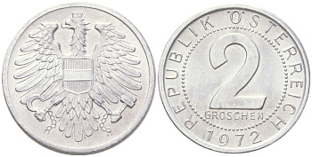 Австрия 2 гроша 1972 KM 2876 алюминий aUNC 4613-1153