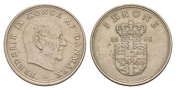 Дания 1 крона 1963 C; S, Фредерик IX (1947-1972) KM 851 медно-никель 4650-255