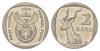 ЮАР 2 ранда 2005 KM 296 медь плакированная никелем UNC 4628-137