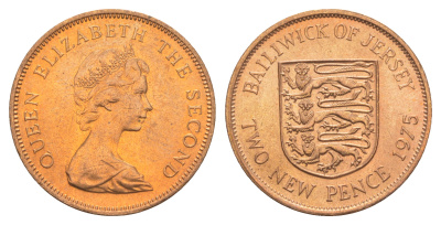 Джерси 2 пенса 1975 герб, Елизавета II (1952-2022) KM 31 бронза UNC 3459-156