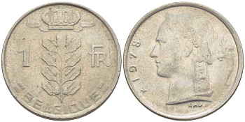 БЕЛЬГИЯ 1 ФРАНК 1978 BELGIQUE, БОДУЭН I (1951-1993) KM 142.1 медно-никель 119-521