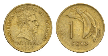 Уругвай 1 песо 1968 KM 49 никель латунь 4649-757