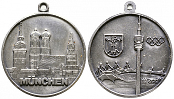 ГЕРМАНИЯ МЕДАЛЬ 1972 МЮНХЕН ГОРОД ОЛИМПИАДЫ, СТАДИОН, ТЕЛЕБАШНЯ, С УШКОМ, ДИАМЕТР 35мм. 1079-2-63