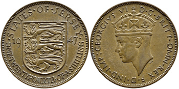 Джерси 1/24 шиллинга 1947 Георг VI (1936-1952) KM 18 бронза 51-4316
