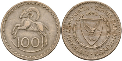 Кипр 100 милей 1976 KM 42 медно-никель 4140-233