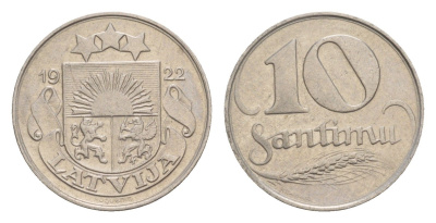 Латвия 10 сантимов 1922 год-тип KM 4 никель    4658-1221