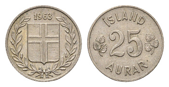 Исландия 25 эйре 1963 KM 11 медно-никель 4690-628