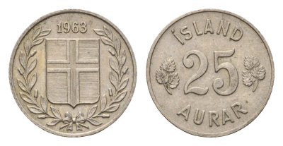 Исландия 25 эйре 1963 KM 11 медно-никель 4690-628