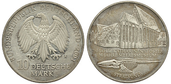 ФРГ 10 МАРОК 2001 А, 750 ЛЕТ МУЗЕЮ В ШТРАЛЬЗУНДЕ KM 204 серебро 413-2824