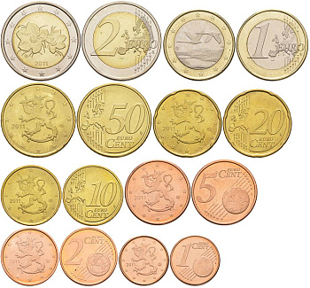 ФИНЛЯНДИЯ ЕВРОНАБОР ИЗ 8 МОНЕТ 2011 1, 2, 5, 10, 20, 50 ЕВРОЦЕНТОВ, 1 И 2 ЕВРО UNC 68-1021