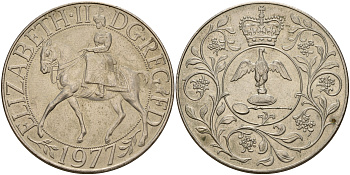 Великобритания 25 пенсов 1977 25 лет со дня коронации Елизаветы, Елизавета II (1952-2022) KM 894, Spink 4136 медно-никель  UNC  4578-523