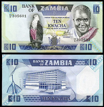 Замбия 10 квача ND (1980-1988) Кеннет Каунда, Центральный банк Pick 26 d  бумага  UNC (пресс) 448-180-2