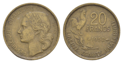 Франция 20 франков 1952 KM 917 алюминиевая бронза 4543-352